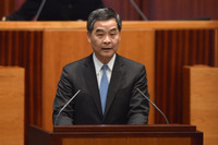 The Chief Executive, Mr C Y Leung, delivers the 2014 Policy Address at the Legislative Council on 15 January